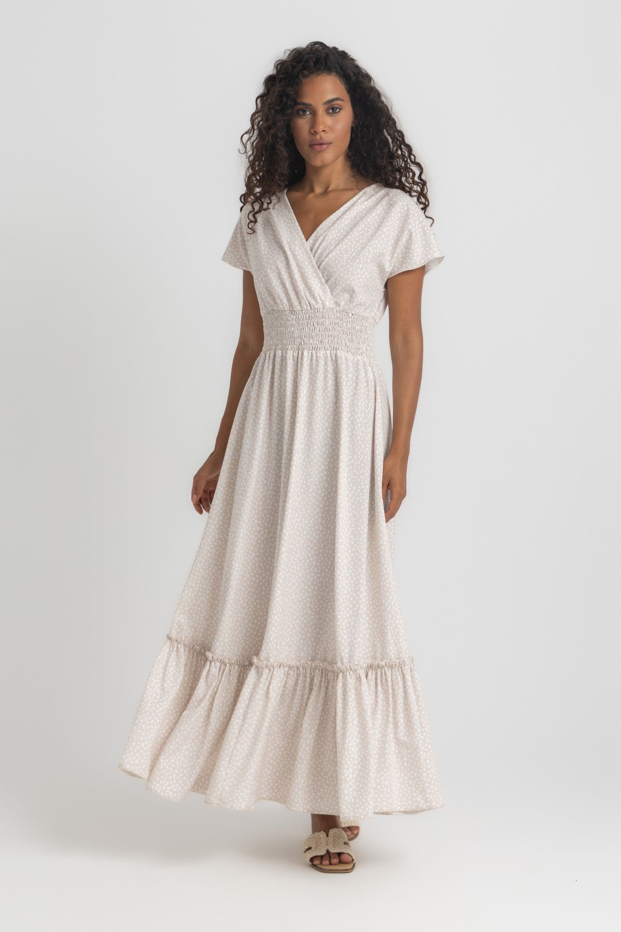 Printed maxi dress with a wrap-style V-neckline